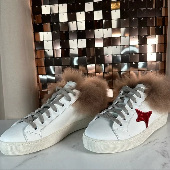 AMA ‘SLAM’ Made In Italy White With Red Star & Brown Fur Trim Size 37 NIB - Picture 15 of 15